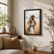 Jesus And Lamb Christian Wall Art, Carry You Home Faith Painting Poster - Format: Black Framed Poster