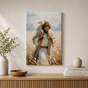 Jesus And Lamb Christian Wall Art, Carry You Home Faith Painting Poster - Format: Stretched Canvas