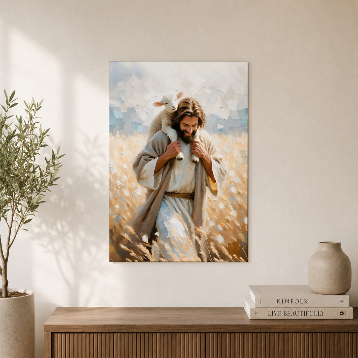 Jesus And Lamb Christian Wall Art, Carry You Home Faith Painting Poster - Format: Unframed Paper Poster