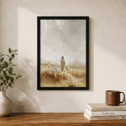 Jesus And The Lamb Christian Wall Art, Watercolor Good Shepherd Poster - Format: Black Framed Poster