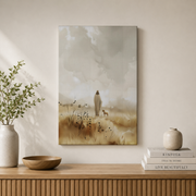 Jesus And The Lamb Christian Wall Art, Watercolor Good Shepherd Poster - Format: Stretched Canvas