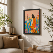 Jesus And Wildflowers Christian Wall Art, Colorful Watercolor Faith Poster - Format: Black Framed Poster