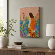 Jesus And Wildflowers Christian Wall Art, Colorful Watercolor Faith Poster - Format: Stretched Canvas