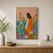 Jesus And Wildflowers Christian Wall Art, Colorful Watercolor Faith Poster - Format: Stretched Canvas