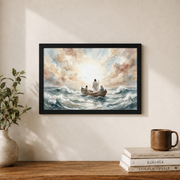 Jesus Calms The Storm Christian Wall Art, Faith Bible Story Poster - Format: Black Framed Poster