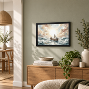 Jesus Calms The Storm Christian Wall Art, Faith Bible Story Poster - Format: Black Framed Poster
