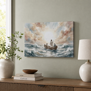 Jesus Calms The Storm Christian Wall Art, Faith Bible Story Poster - Format: Stretched Canvas