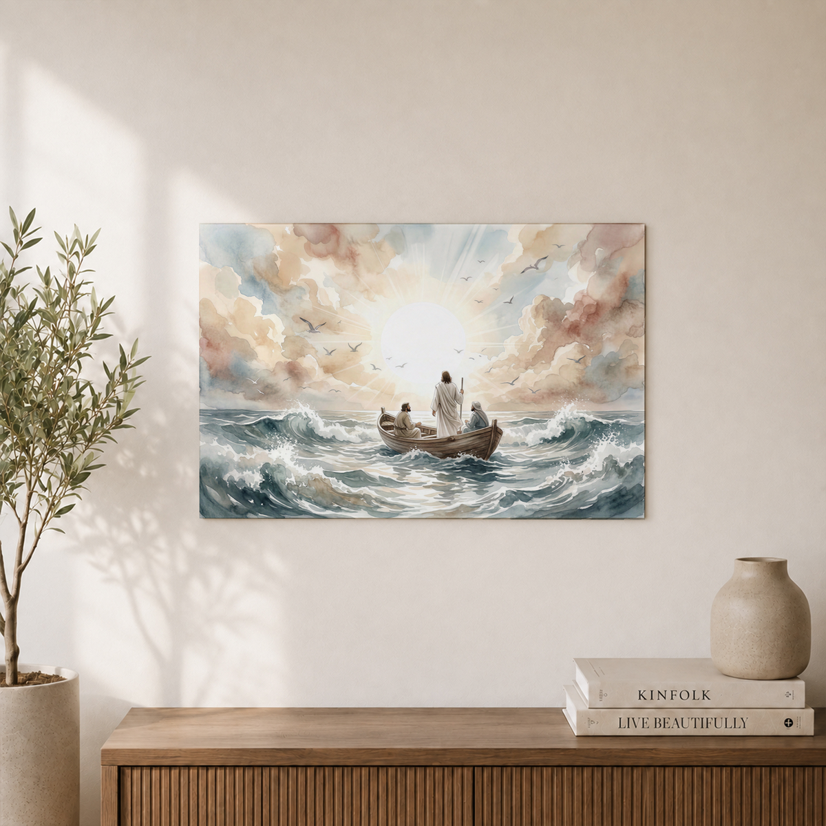 Jesus Calms The Storm Christian Wall Art, Faith Bible Story Poster - Format: Unframed Paper Poster