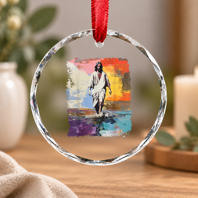 Jesus Christ Faith Religious Glass Ornament - Material: Circle Glass Ornament