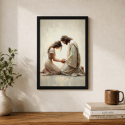 Jesus Comforting Woman Christian Wall Art, Faith and Healing Poster - Format: Black Framed Poster