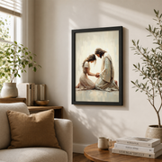 Jesus Comforting Woman Christian Wall Art, Faith and Healing Poster - Format: Black Framed Poster