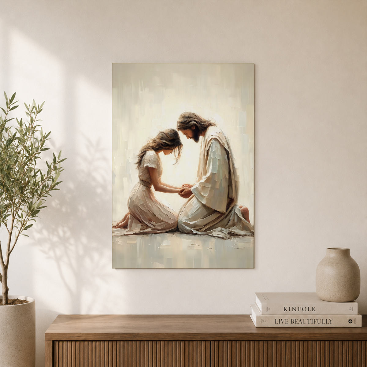 Jesus Comforting Woman Christian Wall Art, Faith and Healing Poster - Format: Unframed Paper Poster