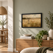 Jesus Feeds The 5000 Christian Wall Art, Boho Bible Story Landscape Poster - Format: Black Framed Poster