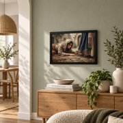 Jesus Healing Woman Christian Wall Art, Touching The Hem Faith Poster - Format: Black Framed Poster