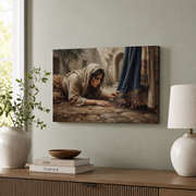 Jesus Healing Woman Christian Wall Art, Touching The Hem Faith Poster - Format: Stretched Canvas