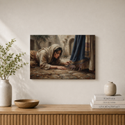 Jesus Healing Woman Christian Wall Art, Touching The Hem Faith Poster - Format: Stretched Canvas