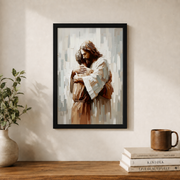 Jesus Hugging Man Christian Wall Art, Comfort and Support Faith Poster - Format: Black Framed Poster
