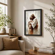 Jesus Hugging Man Christian Wall Art, Comfort and Support Faith Poster - Format: Black Framed Poster