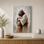 Jesus Hugging Man Christian Wall Art, Comfort and Support Faith Poster - Format: Stretched Canvas
