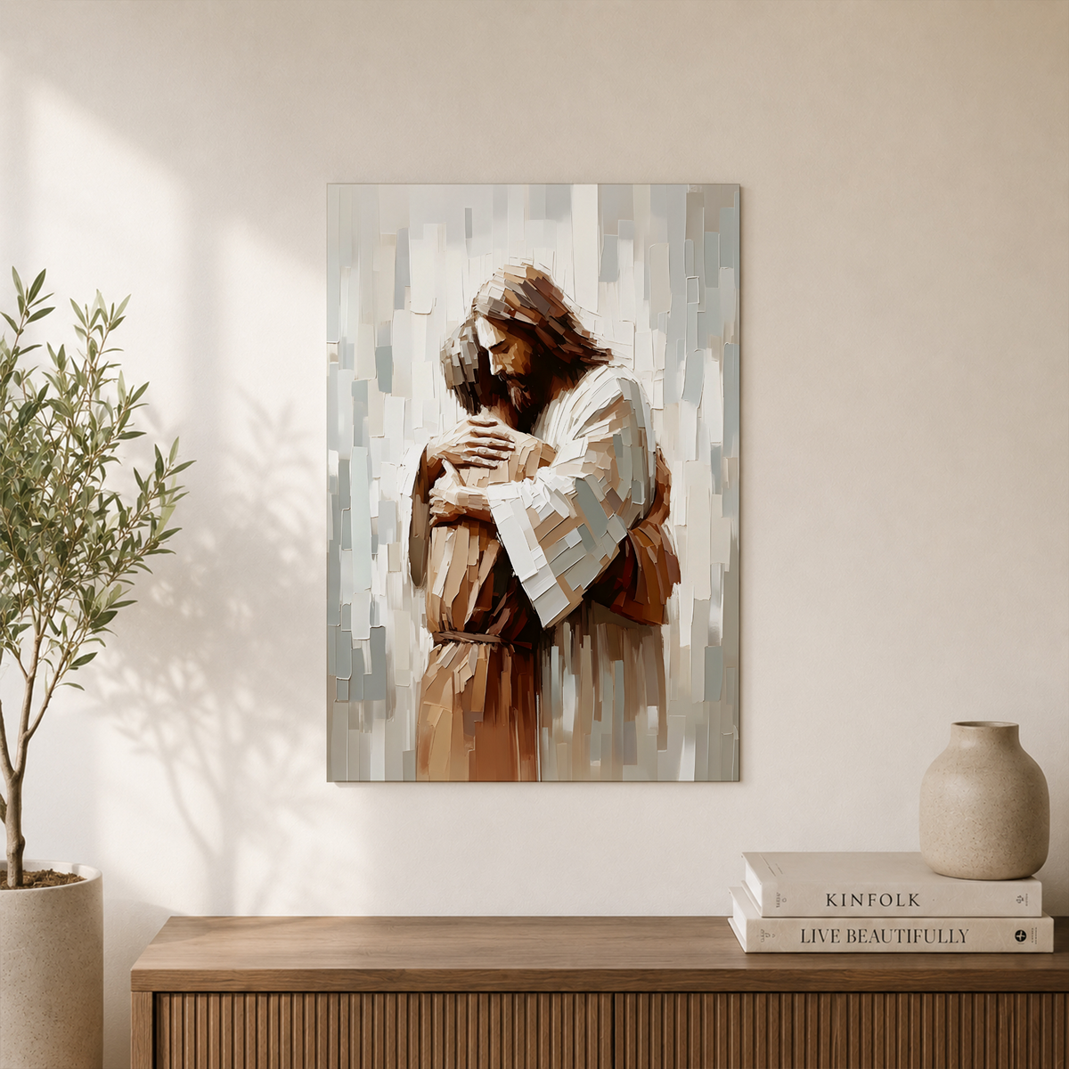 Jesus Hugging Man Christian Wall Art, Comfort and Support Faith Poster - Format: Unframed Paper Poster
