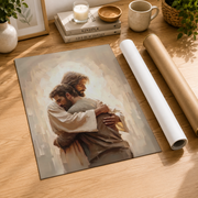 Jesus Hugging Man Christian Wall Art, Sacred Bond Scripture Poster - Format: Rolled Canvas