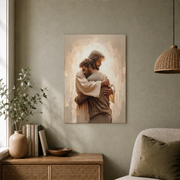Jesus Hugging Man Christian Wall Art, Sacred Bond Scripture Poster - Format: Unframed Paper Poster