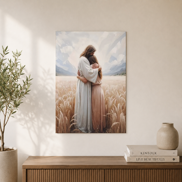 Jesus Hugging Woman Christian Wall Art, Embrace Of Love Faith Poster - Format: Unframed Paper Poster