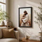 Jesus Hugging Woman Christian Wall Art, Love and Faith Scripture Poster - Format: Black Framed Poster