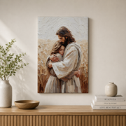 Jesus Hugging Woman Christian Wall Art, Love and Faith Scripture Poster - Format: Stretched Canvas