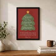 Jesus Is The Reason For The Season Christmas Wall Art John 3:16 Bible Verse Poster Christian Scripture Decor Unframed - Format: Black Framed Poster