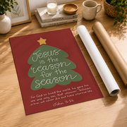 Jesus Is The Reason For The Season Christmas Wall Art John 3:16 Bible Verse Poster Christian Scripture Decor Unframed - Format: Rolled Canvas