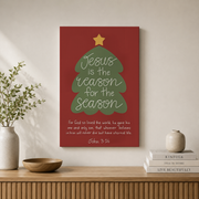 Jesus Is The Reason For The Season Christmas Wall Art John 3:16 Bible Verse Poster Christian Scripture Decor Unframed - Format: Stretched Canvas