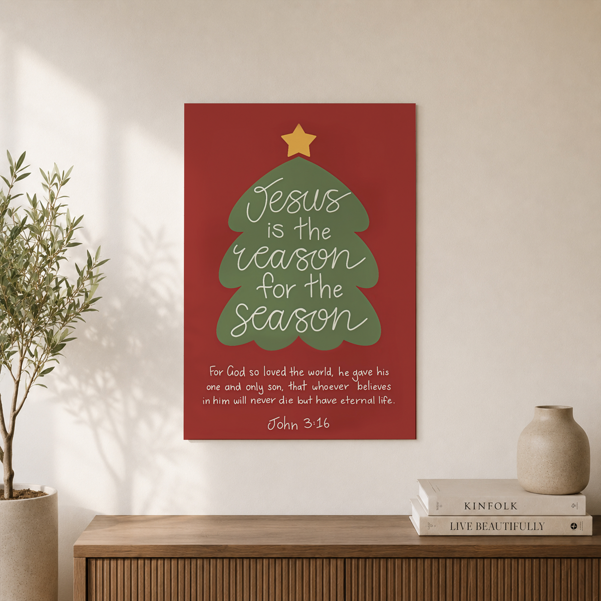 Jesus Is The Reason For The Season Christmas Wall Art John 3:16 Bible Verse Poster Christian Scripture Decor Unframed - Format: Unframed Paper Poster