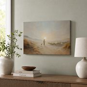 Jesus Leaves The 99 Christian Wall Art, Boho Lost Sheep Landscape Poster - Format: Stretched Canvas