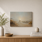 Jesus Leaves The 99 Christian Wall Art, Boho Lost Sheep Landscape Poster - Format: Stretched Canvas