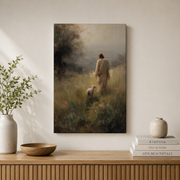 Jesus Leaves The 99 Christian Wall Art, Good Shepherd Lost Sheep Poster - Format: Stretched Canvas