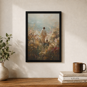 Jesus Leaves The 99 Christian Wall Art, Lost Sheep and Lamb Faith Poster - Format: Black Framed Poster