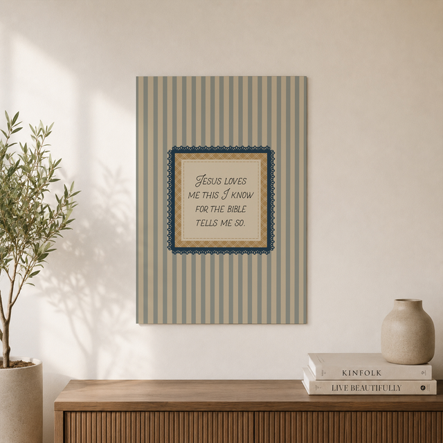 Jesus Loves Me Christian Nursery Wall Art, Blue Vintage Boys Poster - Format: Unframed Paper Poster