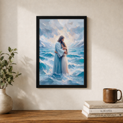 Jesus Miracle Christian Wall Art, Walking On Water Faith Poster - Format: Black Framed Poster