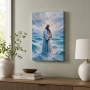Jesus Miracle Christian Wall Art, Walking On Water Faith Poster - Format: Stretched Canvas