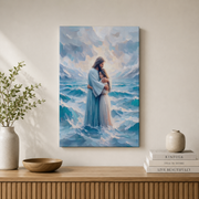 Jesus Miracle Christian Wall Art, Walking On Water Faith Poster - Format: Stretched Canvas