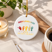 Jesus Sign Language Faith Glass Ornament - Material: Circle Ceramic Ornament
