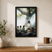 Jesus Teaching Children Christian Wall Art, Let The Children Come Nursery Poster - Format: Black Framed Poster