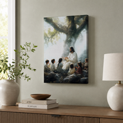 Jesus Teaching Children Christian Wall Art, Let The Children Come Nursery Poster - Format: Stretched Canvas