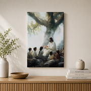 Jesus Teaching Children Christian Wall Art, Let The Children Come Nursery Poster - Format: Stretched Canvas