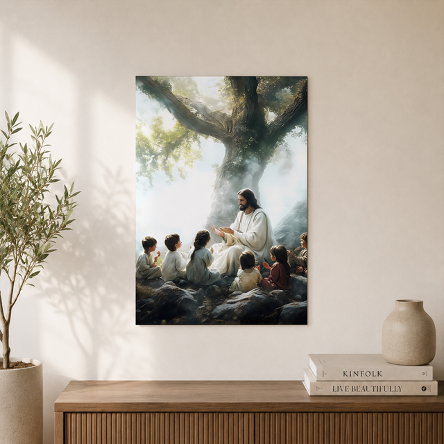 Jesus Teaching Children Christian Wall Art, Let The Children Come Nursery Poster - Format: Unframed Paper Poster