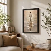 Jesus Walking On Water Christian Wall Art, Inspirational Faith Painting Poster - Format: Black Framed Poster