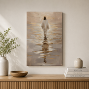 Jesus Walking On Water Christian Wall Art, Inspirational Faith Painting Poster - Format: Stretched Canvas