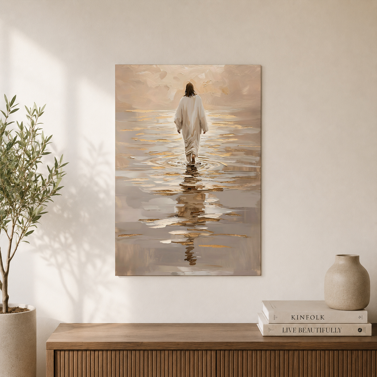 Jesus Walking On Water Christian Wall Art, Inspirational Faith Painting Poster - Format: Unframed Paper Poster