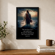 Jesus Walking On Water Christian Wall Art, Isaiah Scripture Faith Poster - Format: Black Framed Poster